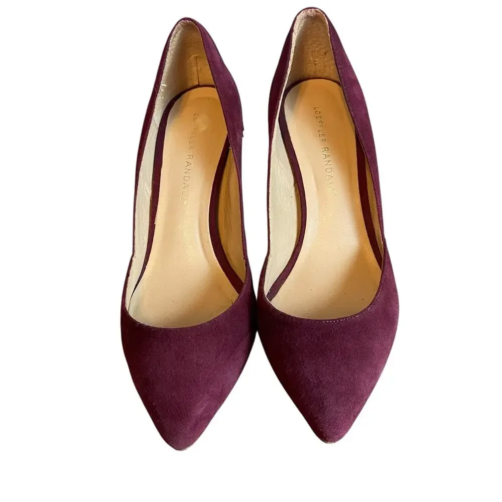 Loeffler Randall Pari Suede Leather Fringed Maroon Wine Pumps Shoes Women's 7B - Picture 2 of 9